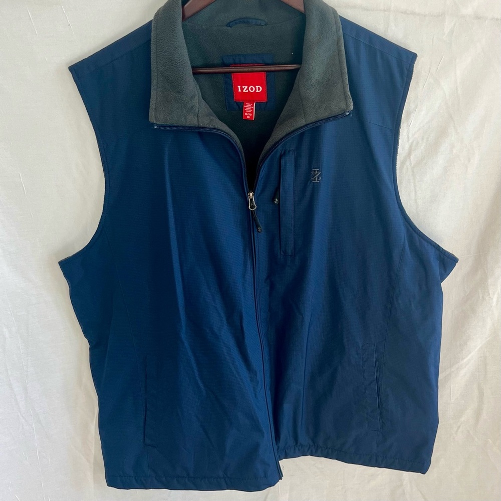 Izod Men's Navy and Gray Vest Fleece Lined Vest Size:XL